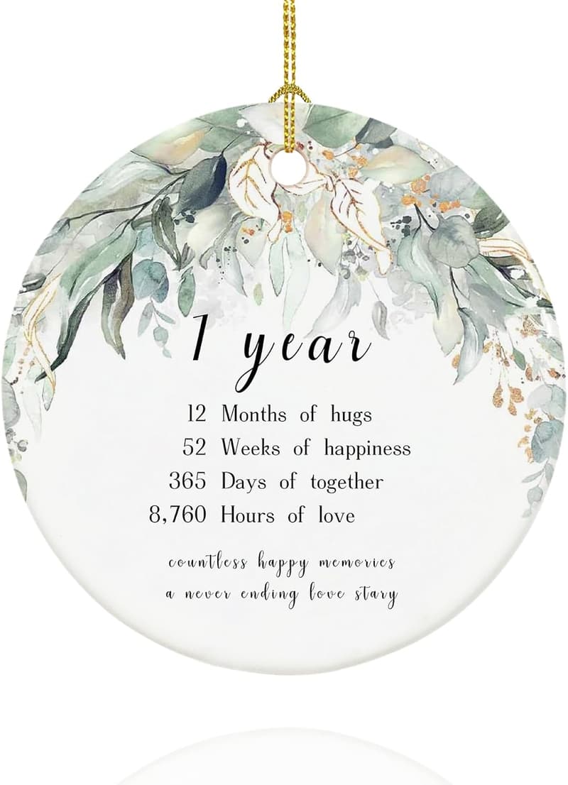 1st Anniversary Ceramic Keepsake Ornament for Couples