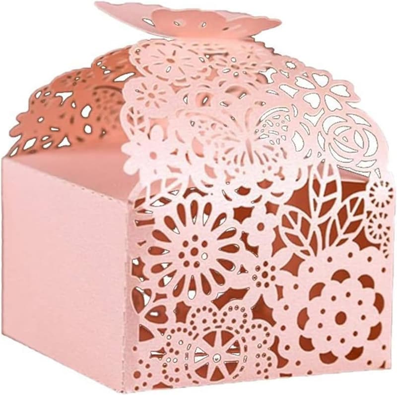 50pcs Pink Laser Cut Butterfly Favor Boxes for Weddings & Showers