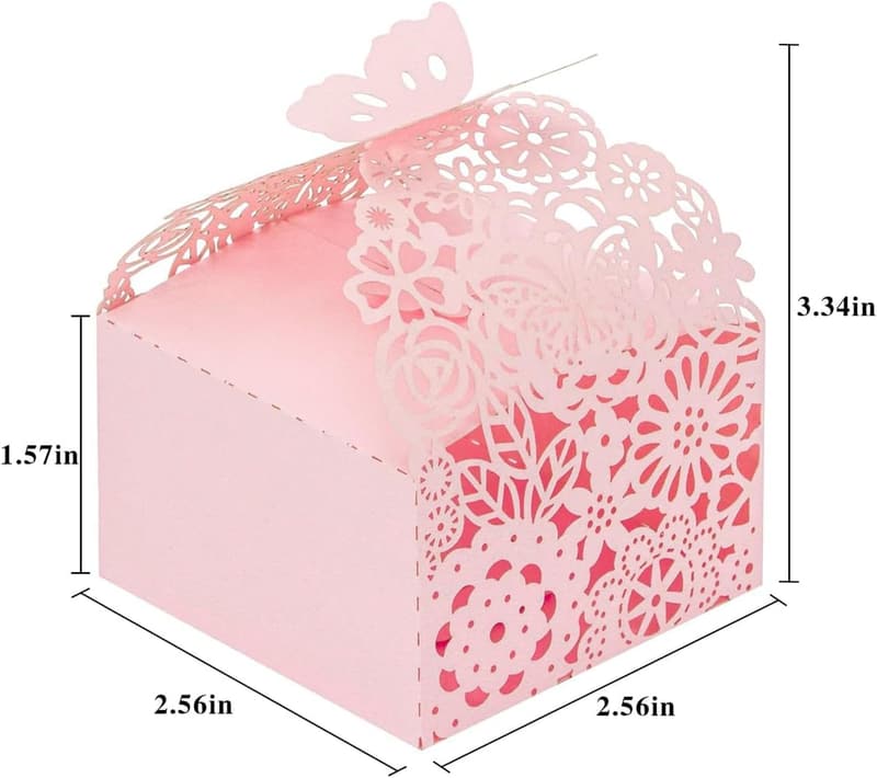 50pcs Pink Laser Cut Butterfly Favor Boxes for Weddings & Showers