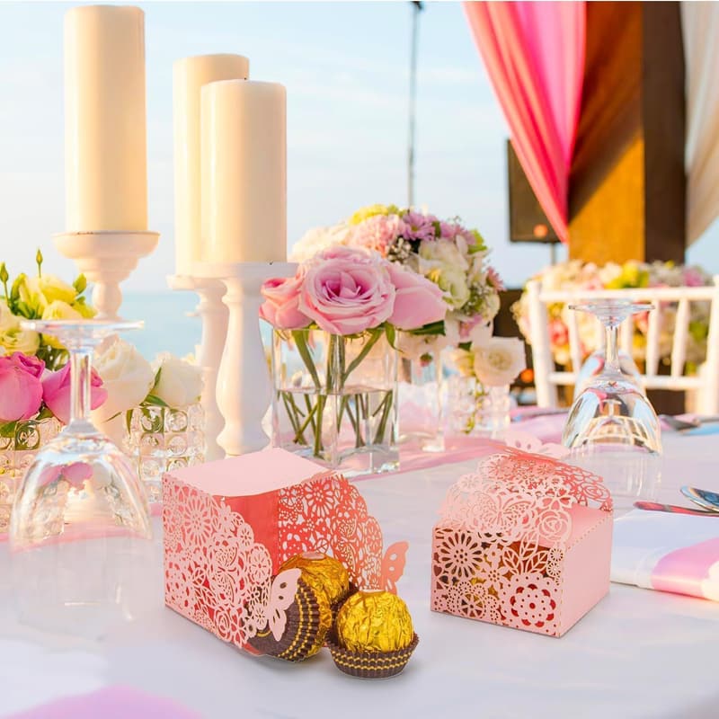 50pcs Pink Laser Cut Butterfly Favor Boxes for Weddings & Showers