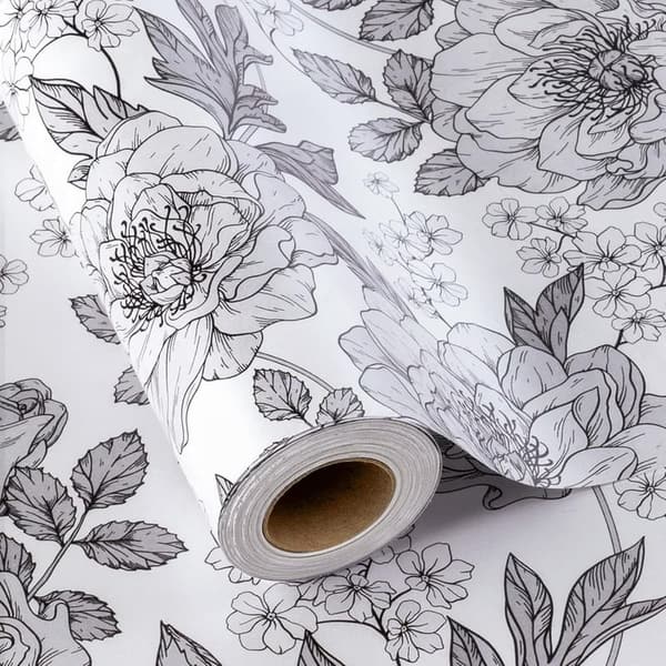 Vintage Floral Gift Wrapping Paper Roll - Black & White - 30