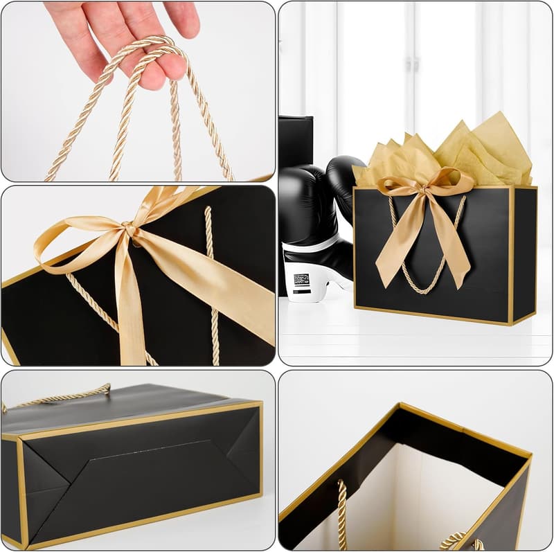 Black and Gold Gift Bag Set with Tissue and Card for Anniversaries