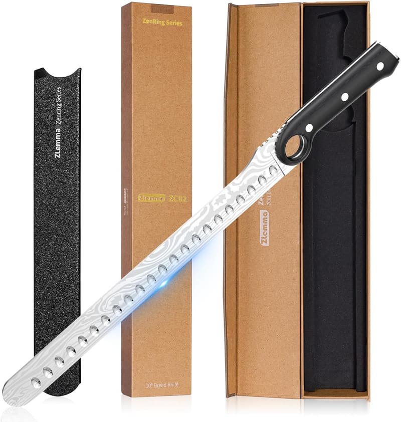 Ultra-Sharp 12-Inch Slicing Knife with Damascus Blade & Pakka Wood Handle