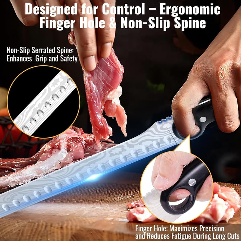 Ultra-Sharp 12-Inch Slicing Knife with Damascus Blade & Pakka Wood Handle