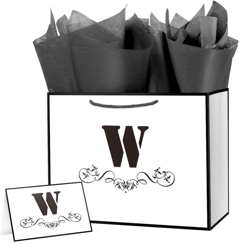 Large White and Black Gift Bag for Birthday or Anniversary