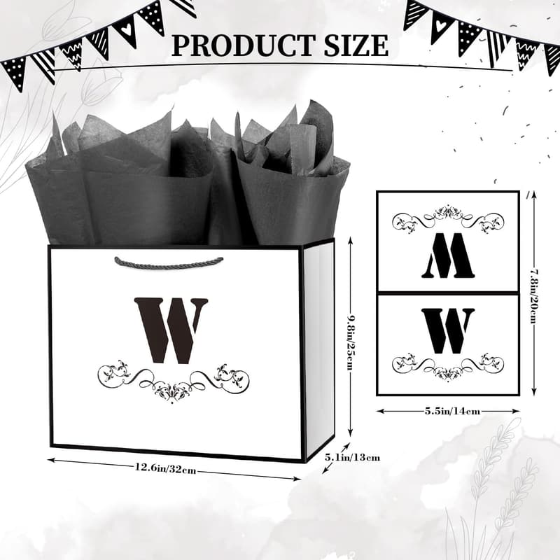 Large White and Black Gift Bag for Birthday or Anniversary