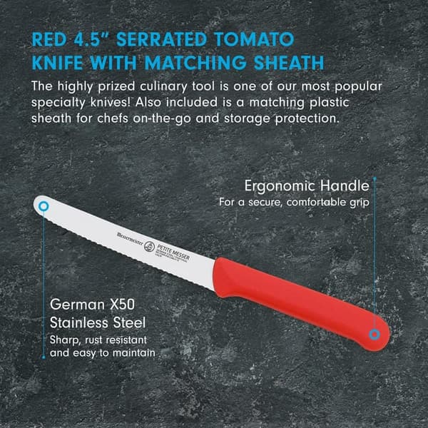 Messermeister 4.5” Serrated Tomato Knife - Rust Resistant, Handcrafted