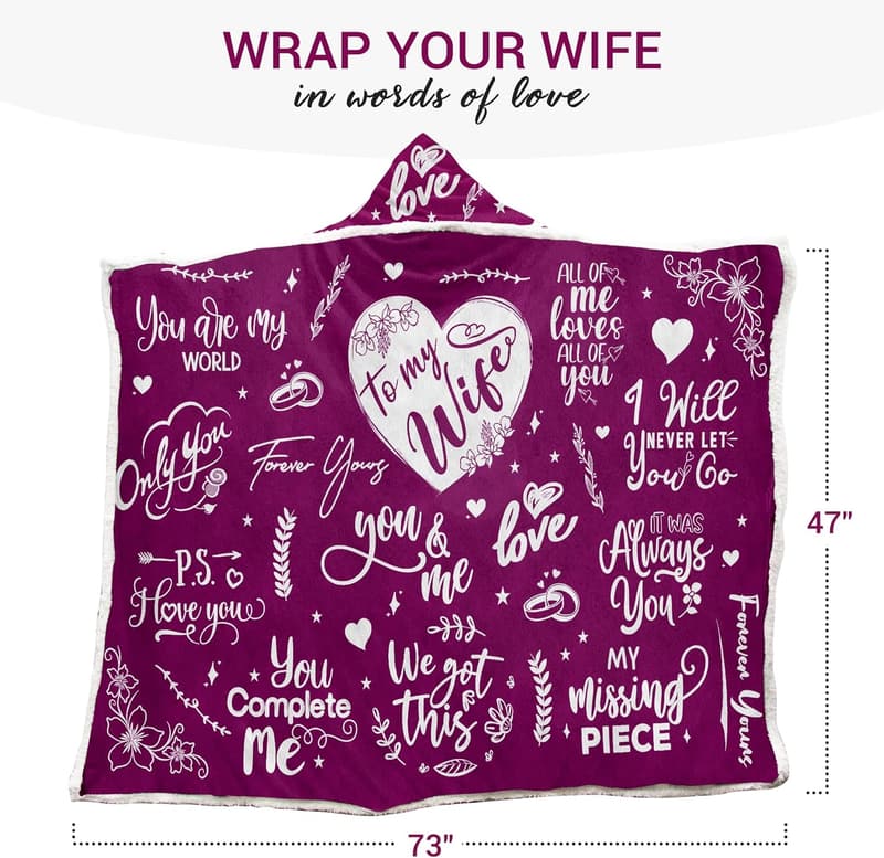 Mother's Day Sherpa Fleece Wearable Hoodie Blanket for Wife