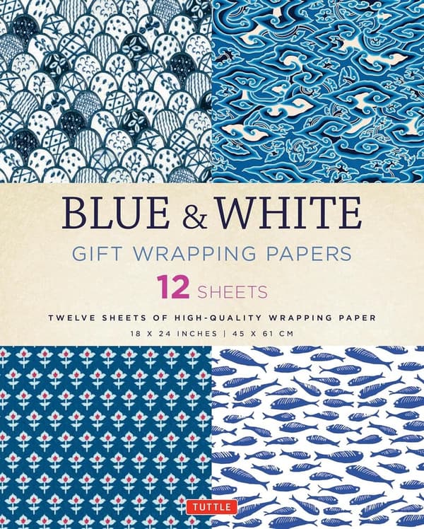 Blue & White Wrapping Paper Set - 12 Sheets, 18