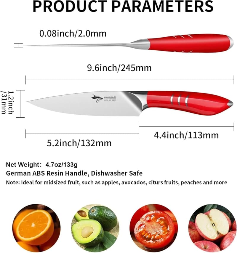 5-Inch German Stainless Steel Fruit Knife with Ergonomic Handle