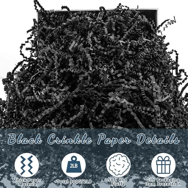 Black Crinkle Paper Shred Filler for Gift Baskets & Packing