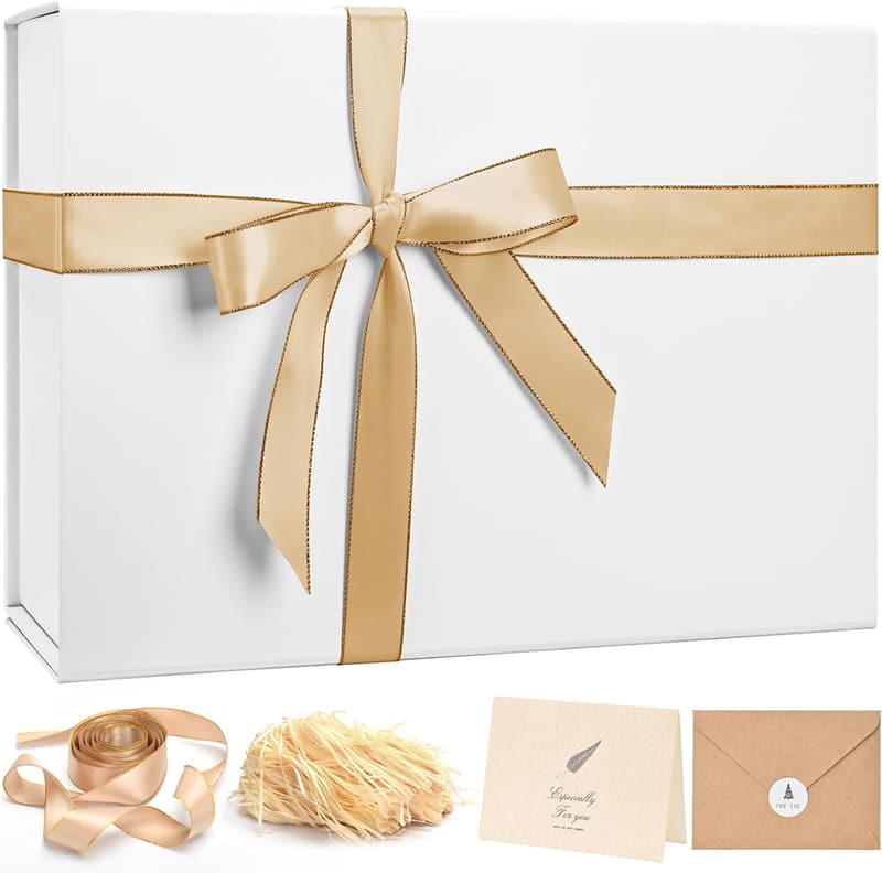 Christmas Gift Box - Large White Box with Filler & Ribbon