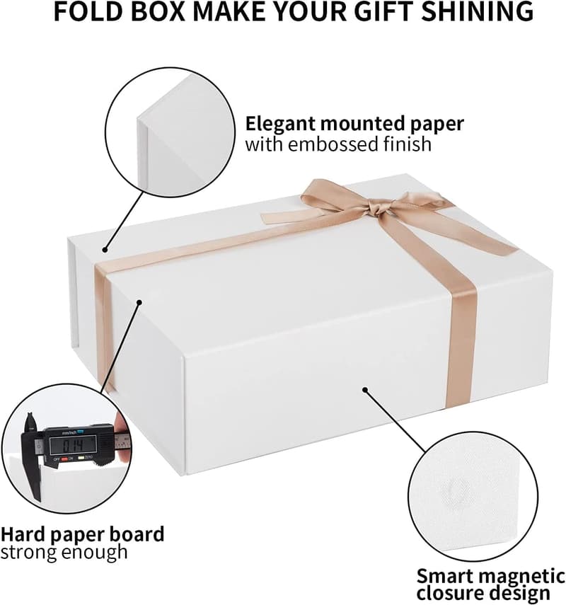 Christmas Gift Box - Large White Box with Filler & Ribbon