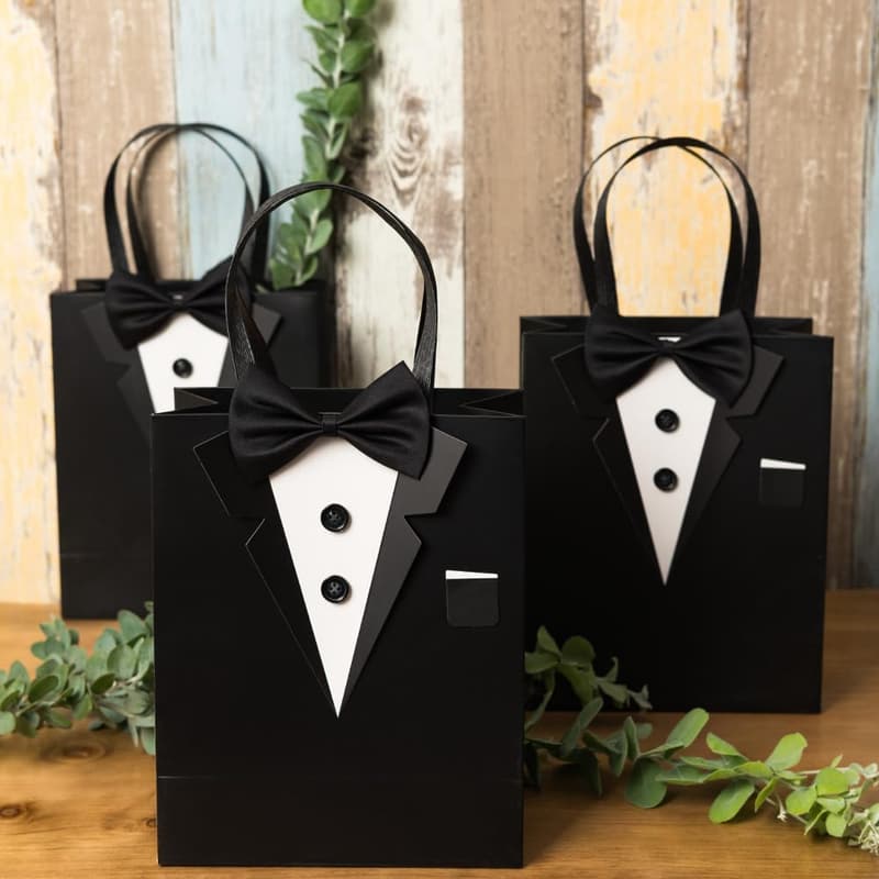 Classic Black Tuxedo Gift Bags for Groomsman - 6 Pack