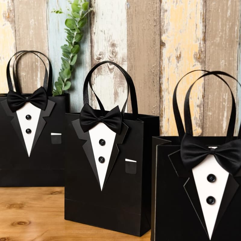 Classic Black Tuxedo Gift Bags for Groomsman - 6 Pack