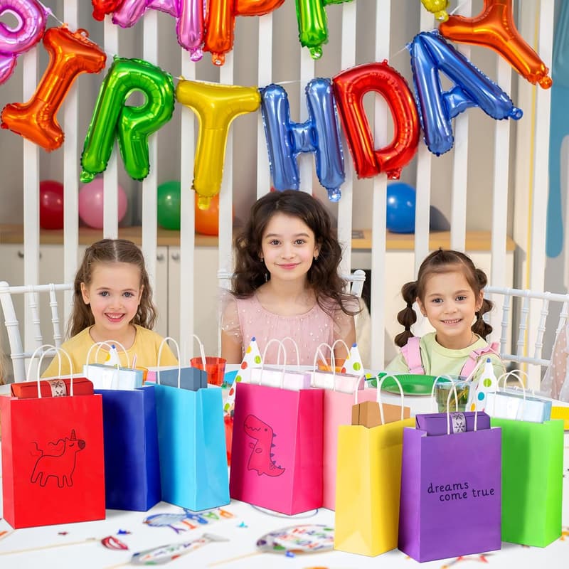 Rainbow Gift Bags with Handles - 32 Pcs for Parties and Weddings