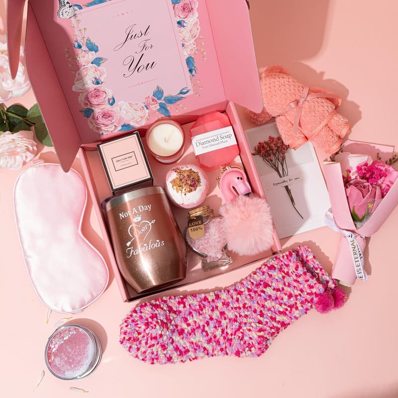Women’s Birthday Gift Basket - Unique Pink Self-Care Set