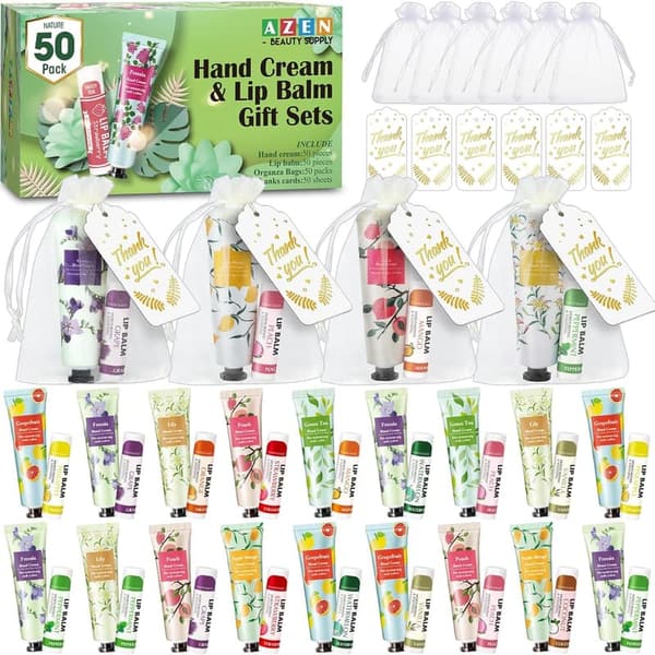 Baby Shower Hand Cream & Lip Balm Set with Organza Bag
