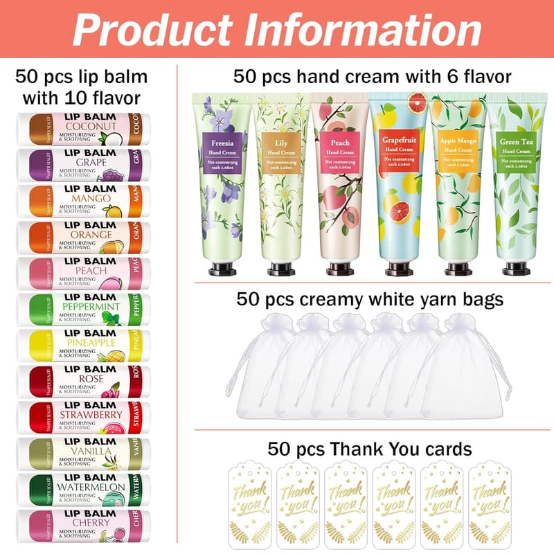 Baby Shower Hand Cream & Lip Balm Set with Organza Bag