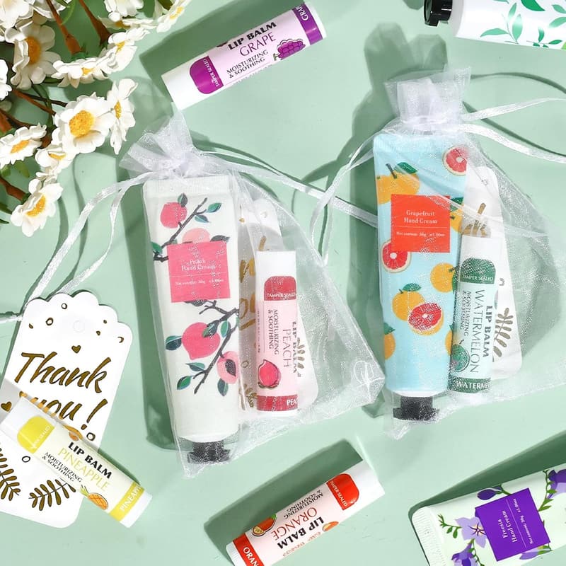 Baby Shower Hand Cream & Lip Balm Set with Organza Bag