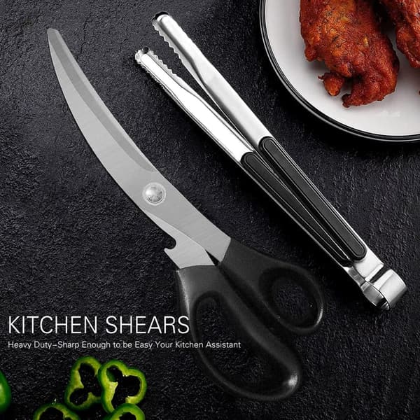 Stainless Steel BBQ Scissors & Tongs Set for Meat & Vegetables
