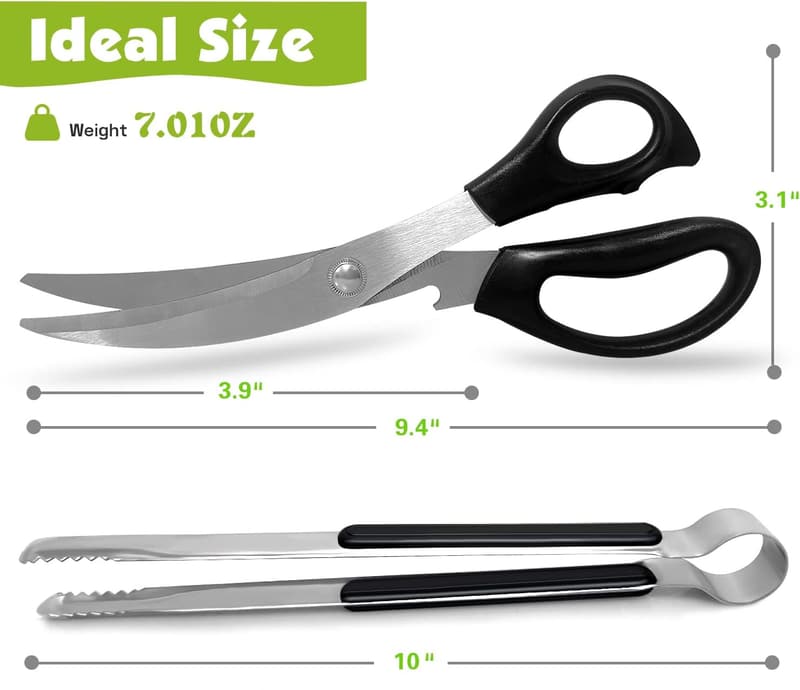 Stainless Steel BBQ Scissors & Tongs Set for Meat & Vegetables