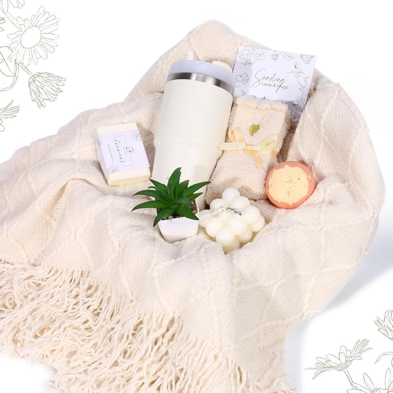 Mother's Day Care Package for Women - Tumbler & Blanket Gift Set