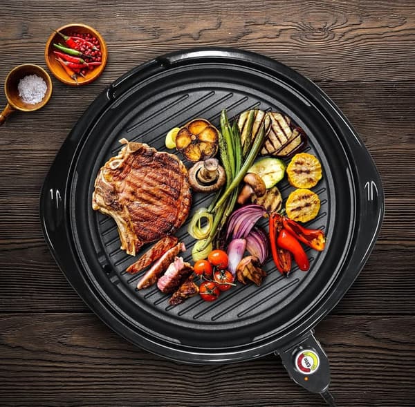 Smokeless Electric Grill for 6, Nonstick, Dishwasher Safe, Black