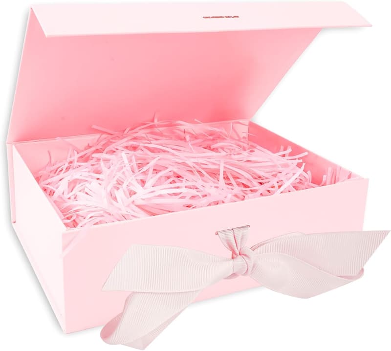 Pink Gift Box with Ribbon and Magnetic Closure for All Occasions