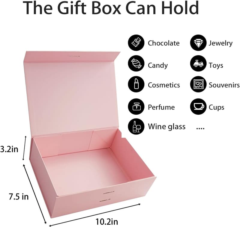 Pink Gift Box with Ribbon and Magnetic Closure for All Occasions