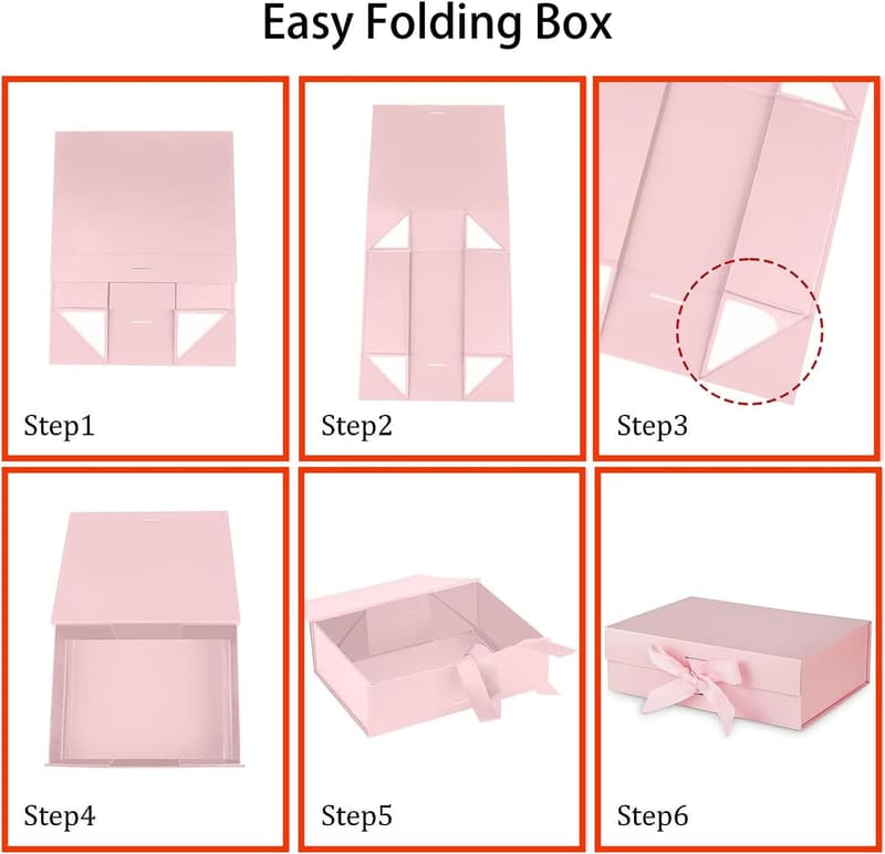 Pink Gift Box with Ribbon and Magnetic Closure for All Occasions