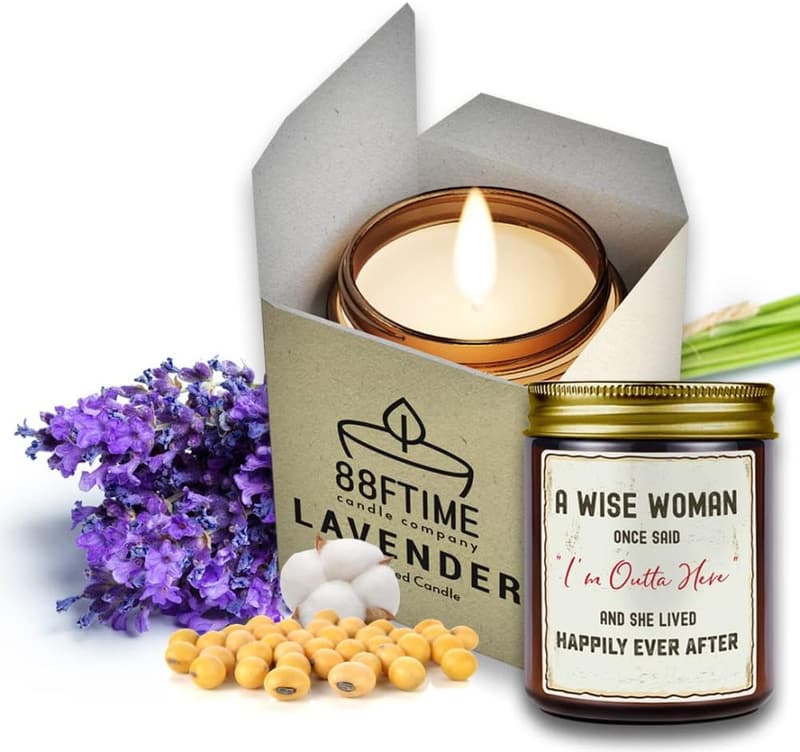 Happy Retirement Soy Wax Candle - 7oz Lavender Scented Gift for Women