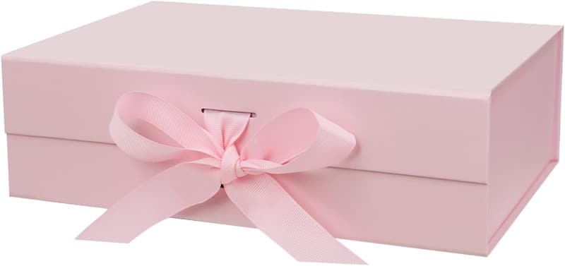 Pink Magnetic Gift Box with Lid & Ribbon for Presents