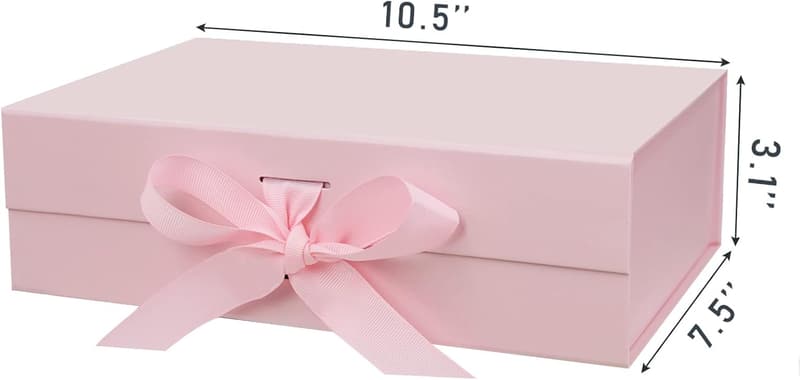 Pink Magnetic Gift Box with Lid & Ribbon for Presents