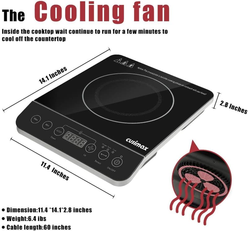 CUSIMAX 1800W Portable Induction Cooktop with Timer & Safety Lock