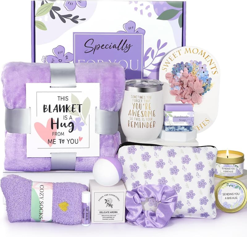 Relaxing Spa Gift Basket for Women - Flannel Blanket & 自我照顧