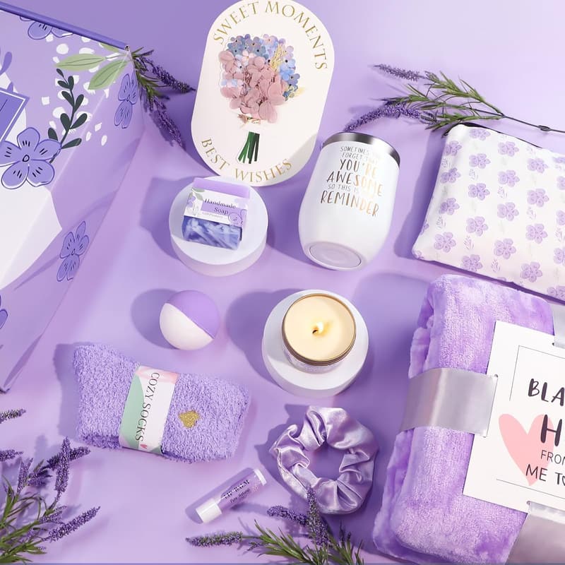 Relaxing Spa Gift Basket for Women - Flannel Blanket & 自我照顧