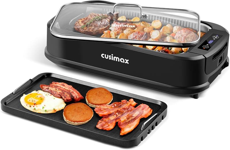 Electric Smokeless Grill with LED Display & Non-Stick Plates