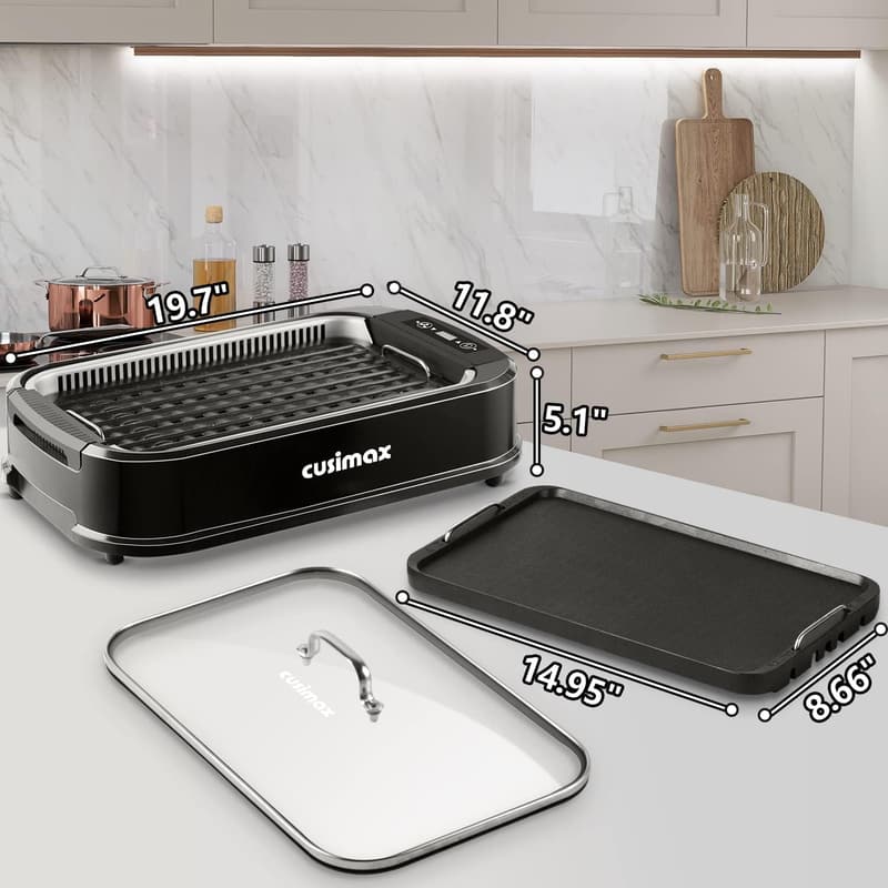 Electric Smokeless Grill with LED Display & Non-Stick Plates