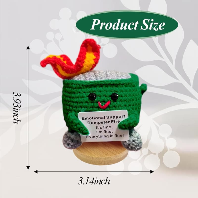 Handmade Crochet Dumpster Fire Doll with Positive Card