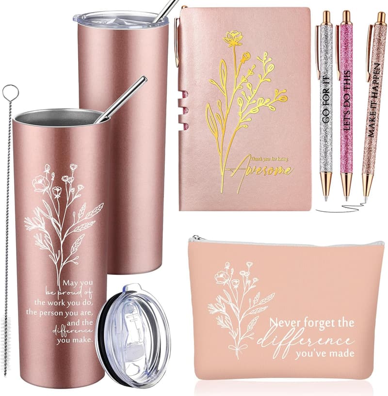 Employee Appreciation Gift Set: Boho Flower Tumblers & Journal