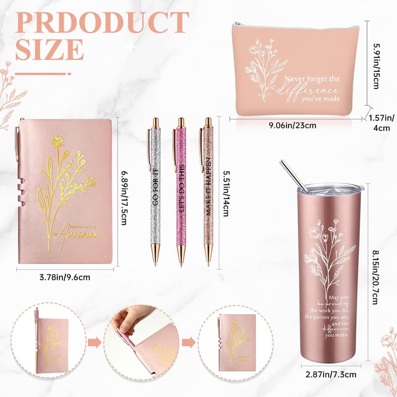 Employee Appreciation Gift Set: Boho Flower Tumblers & Journal