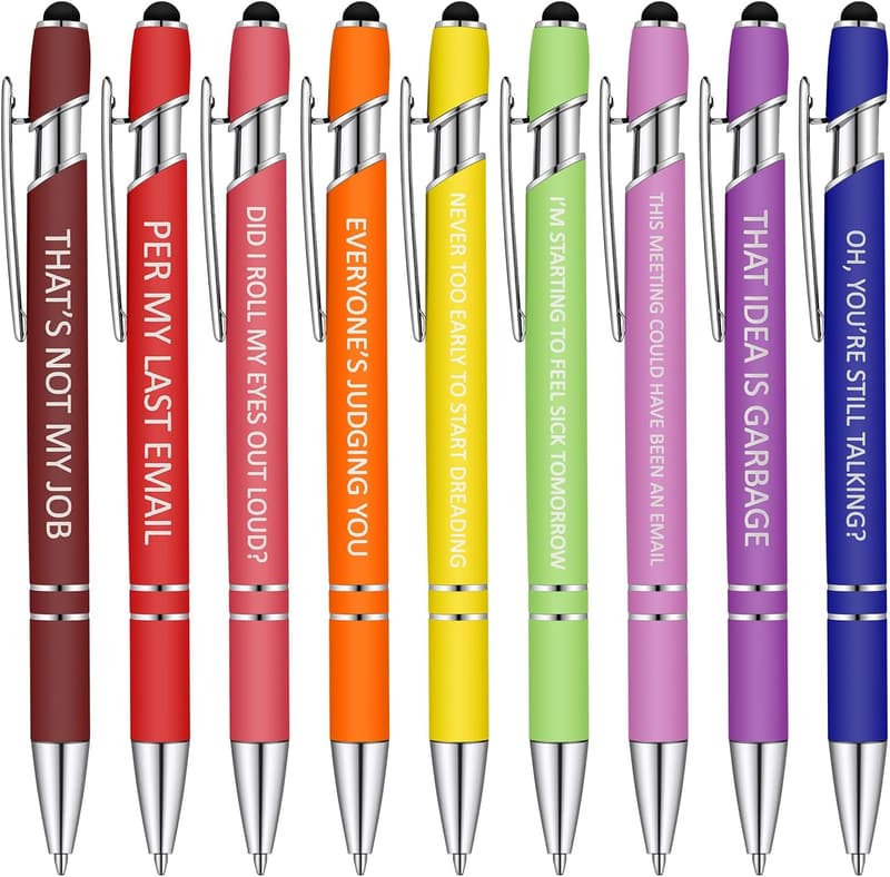 Funny Snarky Office Pens Set – 10 Macaron Ballpoint Styluses