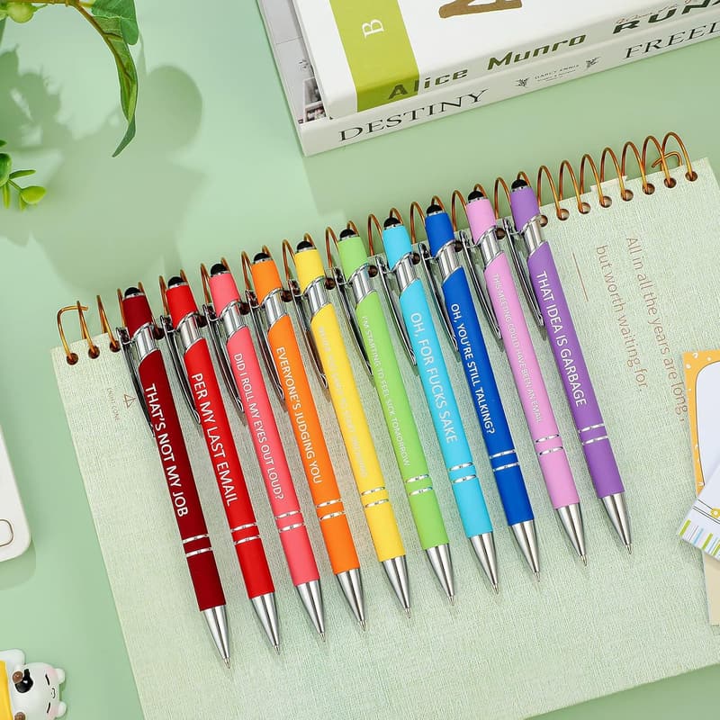Funny Snarky Office Pens Set – 10 Macaron Ballpoint Styluses