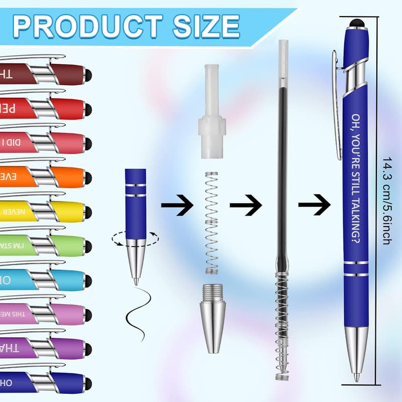 Funny Snarky Office Pens Set – 10 Macaron Ballpoint Styluses