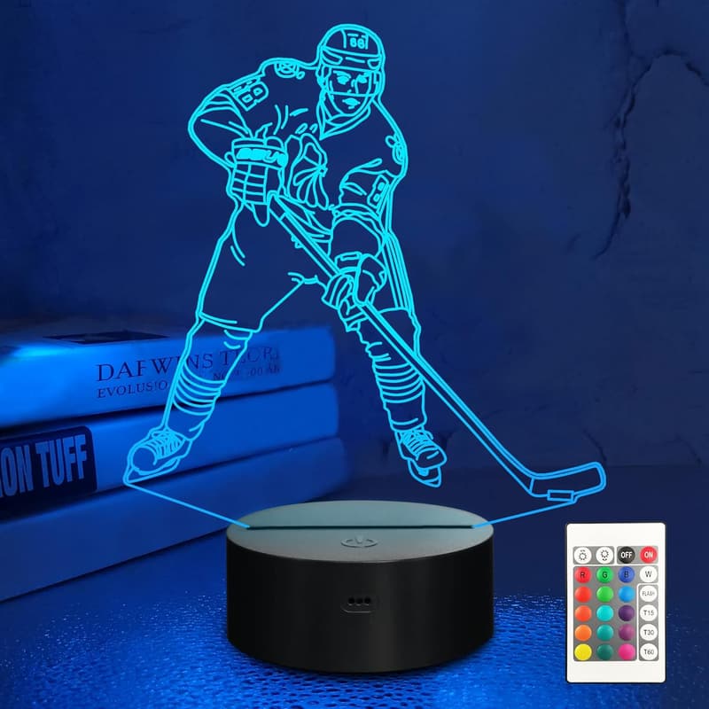 Kids 3D Ice Hockey Player Night Light with Remote Control