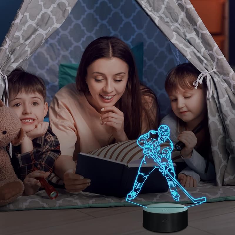 Kids 3D Ice Hockey Player Night Light with Remote Control