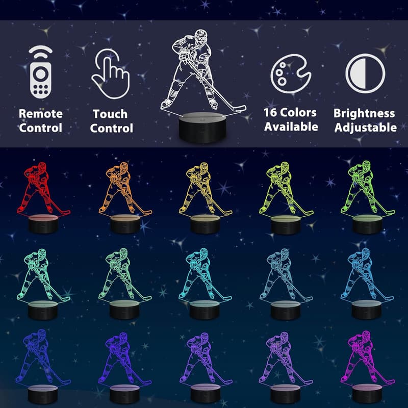 Kids 3D Ice Hockey Player Night Light with Remote Control