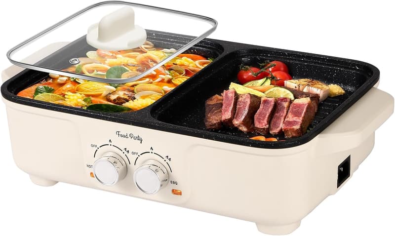Indoor Smokeless 2-in-1 Electric BBQ Grill & Hot Pot Cooker