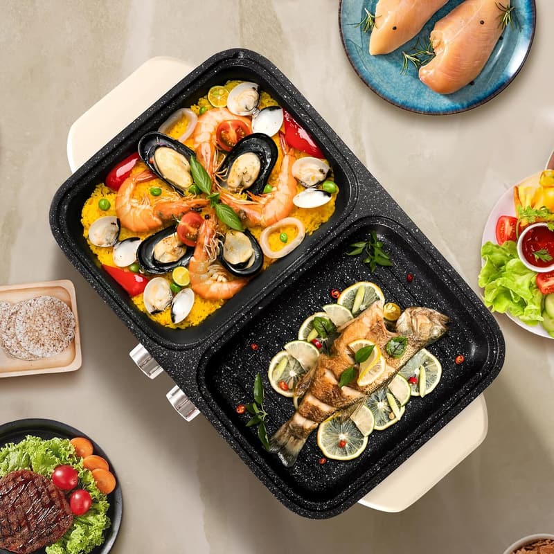 Indoor Smokeless 2-in-1 Electric BBQ Grill & Hot Pot Cooker